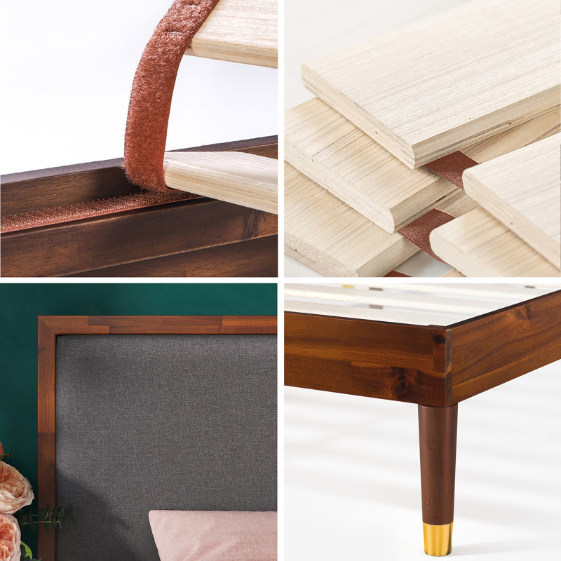 Wade Logan Estella Gold Trim Wooden Bed Frame with Adjustable Headboard